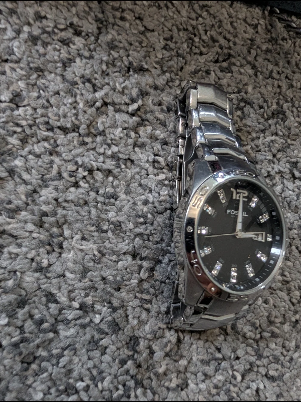 Used Condition Fossil Silver and Black Stainless Steel Diamond Accent Watch